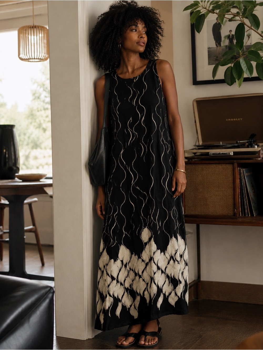 Norm Thompson Vintage Abstract Semi Sheer Maxi Dress Size S Fall Autumn Wedding